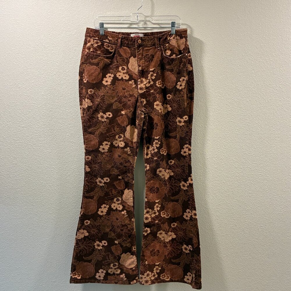 WRANGLER "Fierce Flare" Hi-Rise Floral Cords Flare/Bell Jeans Brown/Tan Women 14 - Picture 3 of 14